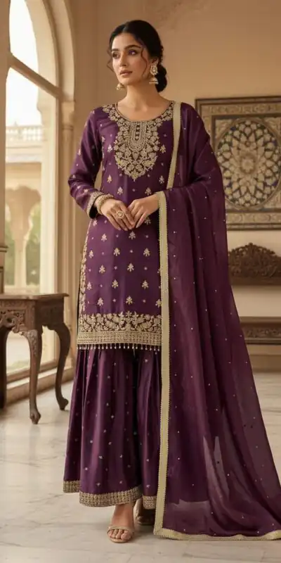 LG 2062 Wine Organza Silk Salwar Suit with Embroidery Work. Wedding, Party, Festive, Events Exclusive Offer ₹2499. Delivery 4-6 Working Days. Shop now. | Jump Suits, Salwar suit, Casual Suits, Creative suits, Designer Suits, Palazzo Suits, Party Wear Suits, Patiala Suits, Straight Suits