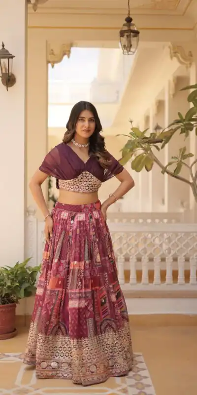 KA 5032 Wine Lehenga Choli Perfect for Wedding, Party, Temple Visit, Anniversary, Haldi β Best Price βΉ3149. Delivery 4-6 Working Days. Shop now. | Lehenga, Bollywood Lehenga, Creative Lehenga, Designer Lehenga, Embroidered Lehenga, Party Wear Lehenga