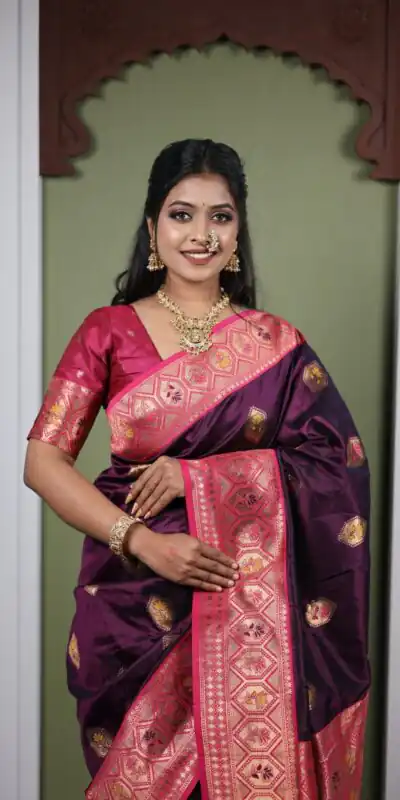MB 22 Wine Soft Paithani Silk Saree with Zari Work & Lace Work. Affordable Price ₹2399. Delivery 4-6 Working Days. Shop now. | Sarees, Bollywood Sarees, Creative Sarees, Designer Sarees, Embroidered Sarees, Ethnic Saree, Modern Digital sarees, Party Wear Sarees