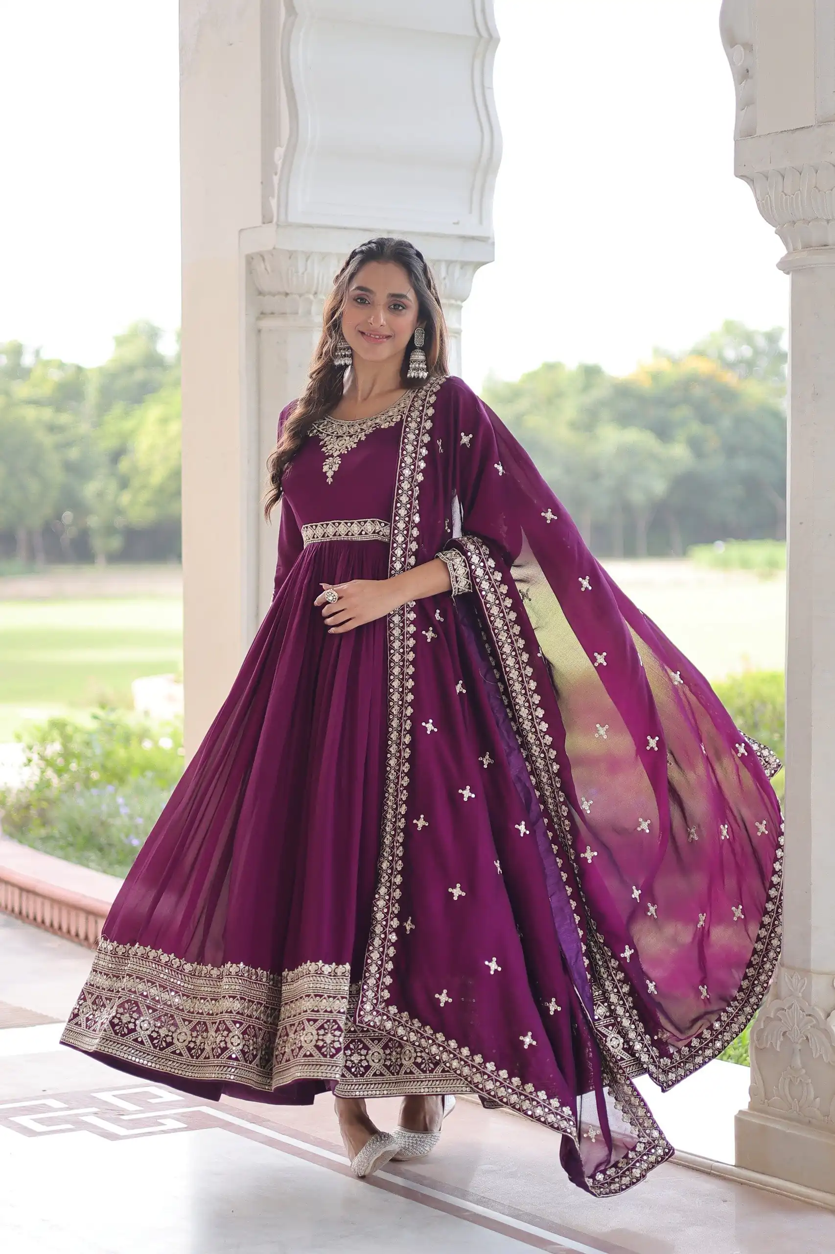 KA 1215 Wine Vichitra Silk Gown Perfect for Wedding, Party, Holi, Anniversary, Mehendi –. Grab it for ₹2449. Delivery 4-6 Working Days. Shop now. | Gowns, Bollywood Gowns, Creative Gowns, Designer Gowns, Embroidered Gowns, Party Wear Gowns
