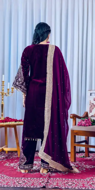 AD 134 Wine Color Heavy Pure Viscose Velvet Embroidery Sharara Suit Wedding, Party, Festive, Events Etc. Expected Delivery 4-6 Working Days @2099/- | Jump Suits, Salwar suit, Casual Suits, Creative suits, Designer Suits, Palazzo Suits, Party Wear Suits, Patiala Suits, Straight Suits