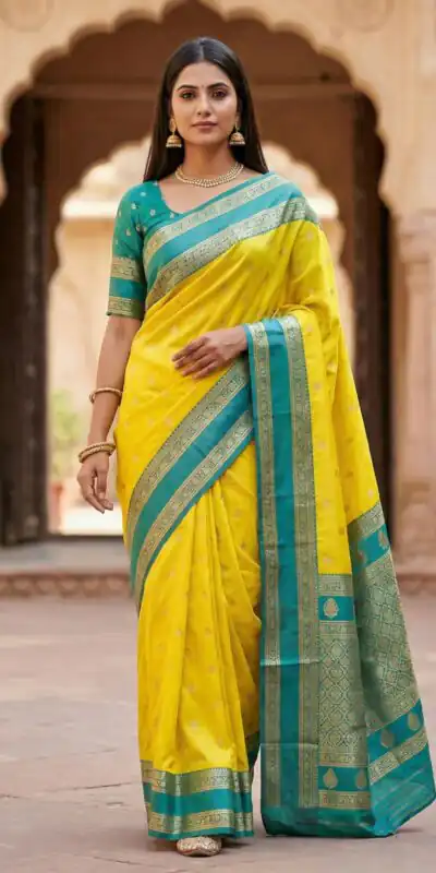 MB 3324 Yellow in Color Banarasi Silk Zari Work & Lace Work Saree . Now at just ₹1949. Delivery 4-6 Working Days. Shop now. | Sarees, Bollywood Sarees, Creative Sarees, Designer Sarees, Embroidered Sarees, Ethnic Saree, Modern Digital sarees, Party Wear Sarees