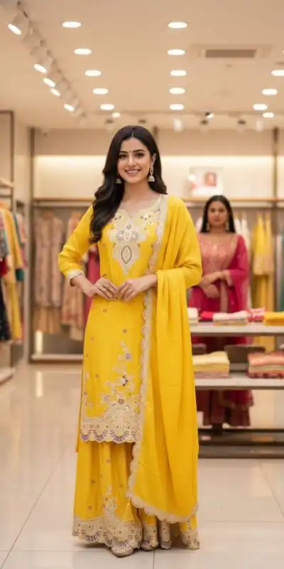 LG 2058 Yellow Chinon Salwar Suit with Embroidery Work. Wedding, Party, Festive, Events, Grab it for ₹2449. Delivery 4-6 Working Days. Shop now. | Jump Suits, Salwar suit, Casual Suits, Creative suits, Designer Suits, Palazzo Suits, Party Wear Suits, Patiala Suits, Straight Suits