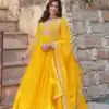 KA 1147 Yellow Faux Blooming Gown with Embroidery Work & Zari Work. Affordable Price ₹2049. Delivery 4-6 Working Days. Shop now. | Gowns, Bollywood Gowns, Creative Gowns, Designer Gowns, Embroidered Gowns, Party Wear Gowns
