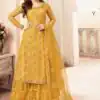 Yellow Georgette Jacquard Diamond Sharara Suit