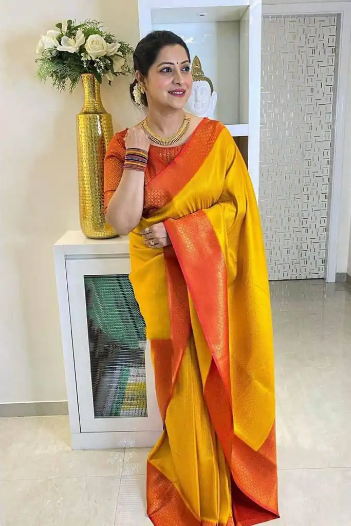 KPR 149 Yellow in Soft Lichi Silk Lace Work & Lace Border Saree. Affordable Price ₹1449. Delivery 4-6 Working Days. Shop now. | Sarees, Bollywood Sarees, Creative Sarees, Designer Sarees, Embroidered Sarees, Ethnic Saree, Modern Digital sarees, Party Wear Sarees