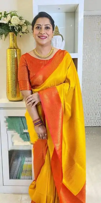 KPR 149 Yellow in Soft Lichi Silk Lace Work & Lace Border Saree. Affordable Price ₹1449. Delivery 4-6 Working Days. Shop now. | Sarees, Bollywood Sarees, Creative Sarees, Designer Sarees, Embroidered Sarees, Ethnic Saree, Modern Digital sarees, Party Wear Sarees