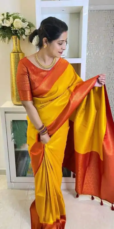 KPR 149 Yellow in Soft Lichi Silk Lace Work & Lace Border Saree. Affordable Price ₹1449. Delivery 4-6 Working Days. Shop now. | Sarees, Bollywood Sarees, Creative Sarees, Designer Sarees, Embroidered Sarees, Ethnic Saree, Modern Digital sarees, Party Wear Sarees