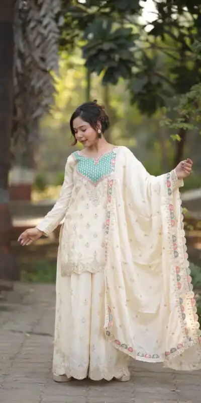 WW G 6000 Off White Viscous Chinon Salwar Suit with Lace Work & Embroidery Work. Exclusive Offer βΉ2499. Delivery 4-6 Working Days. Shop now. | Jump Suits, Salwar suit, Casual Suits, Creative suits, Designer Suits, Palazzo Suits, Party Wear Suits, Patiala Suits, Straight Suits