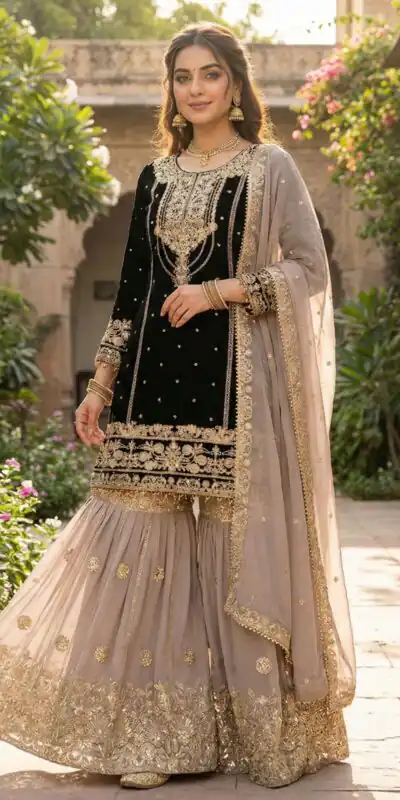 SR 1706 Black Faux Georgette Gown Perfect for Wedding, Party, Makar Sankranti, Karwa Chauth, Ethnic Day β . Now at just βΉ1949. Delivery 4-6 Working D | Jump Suits, Salwar suit, Casual Suits, Creative suits, Designer Suits, Palazzo Suits, Party Wear Suits, Patiala Suits, Straight Suits