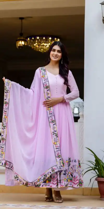 RR 41 Pink Faux Georgette Gown Perfect for Wedding, Party, Makar Sankranti, Karwa Chauth, Ethnic Day β . Now at just βΉ2599. Delivery 4-6 Working D | Gowns, Bollywood Gowns, Creative Gowns, Designer Gowns, Embroidered Gowns, Party Wear Gowns