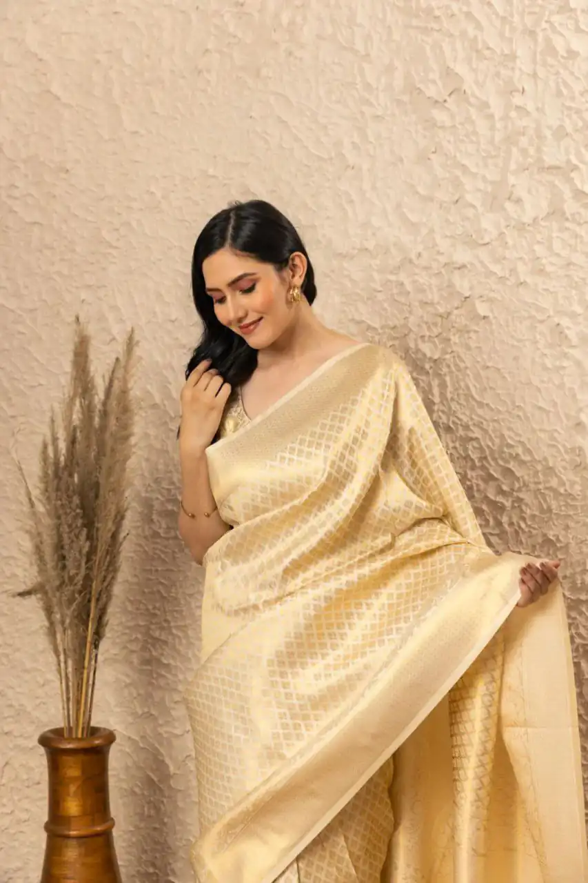 KPR 073 Off White Soft Lichi Silk Saree Perfect for Wedding, Party, Reception, Diwali, Ethnic Day – . Affordable Price ₹1299. Delivery 4-6 Working Days. | Sarees, Bollywood Sarees, Creative Sarees, Designer Sarees, Embroidered Sarees, Ethnic Saree, Modern Digital sarees, Party Wear Sarees