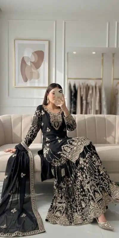 WW 1250 Black Faux Georgette With 5 mm Sequence Work Salwar Suit Wedding, Party, Festive, Events Etc. Expected Delivery 4-6 Working Days @2399/- | Jump Suits, Salwar suit, Casual Suits, Creative suits, Designer Suits, Palazzo Suits, Party Wear Suits, Patiala Suits, Straight Suits