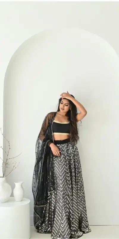 FB L219 Black Color Faux Georgette Lehenga Choli with Designer Work. Get it for ₹3399. Delivery 4-6 Working Days. Shop now. | Lehenga, Bollywood Lehenga, Creative Lehenga, Designer Lehenga, Embroidered Lehenga, Party Wear Lehenga