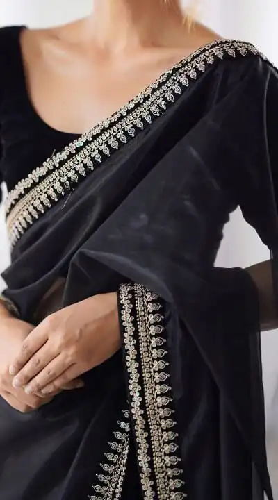SC 1017 Black Soft Twil Net Silk Saree Perfect for Wedding, Party, Temple Visit, Reception, Sangeet – . Now at just ₹1699. Delivery 4-6 Working Days. | Sarees, Bollywood Sarees, Creative Sarees, Designer Sarees, Embroidered Sarees, Ethnic Saree, Modern Digital sarees, Party Wear Sarees