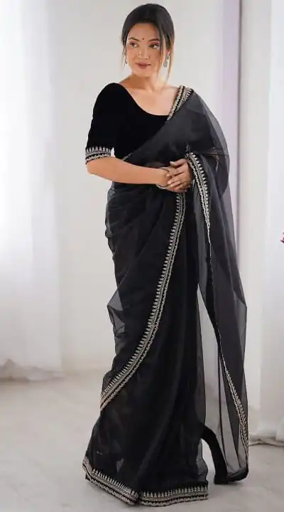 SC 1017 Black Soft Twil Net Silk Saree Perfect for Wedding, Party, Temple Visit, Reception, Sangeet – . Now at just ₹1699. Delivery 4-6 Working Days. | Sarees, Bollywood Sarees, Creative Sarees, Designer Sarees, Embroidered Sarees, Ethnic Saree, Modern Digital sarees, Party Wear Sarees