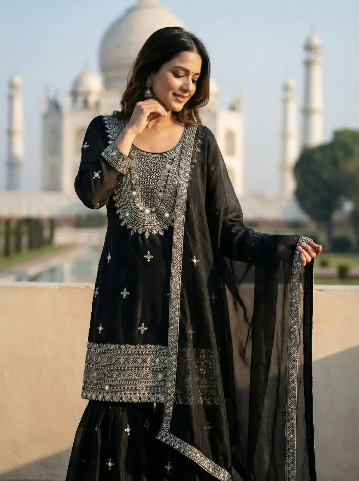 ZSR 3160 Black Zimmy Silk Salwar Suit with Embroidery Work & Mirror Work. Grab it for ₹2399. Delivery 4-6 Working Days. Shop now. | Jump Suits, Salwar suit, Casual Suits, Creative suits, Designer Suits, Palazzo Suits, Party Wear Suits, Patiala Suits, Straight Suits