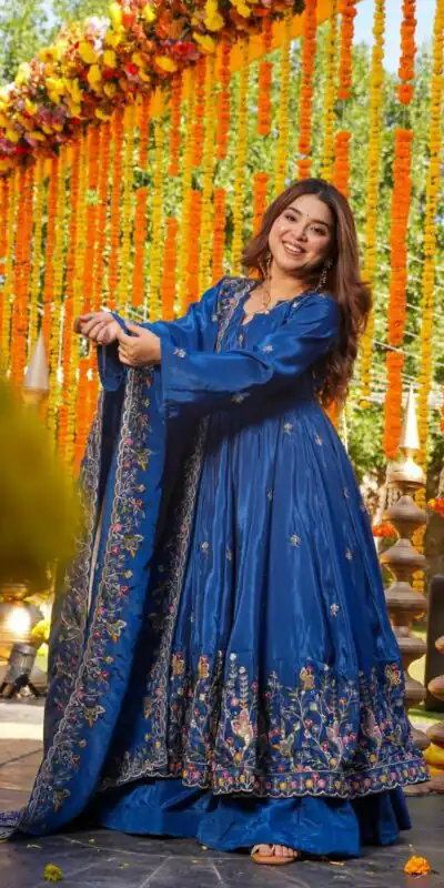 NF 1264 Blue Natural Crap Silk Anarkali Suit with Embroidery Work. Available at βΉ3049 only. Delivery 4-6 Working Days. Shop now. | Anarkali Suits, Bollywood Anarkali, Creative-Anarkali, Designer Anarkali, Embroidered Anarkali, Party Wear Anarkali