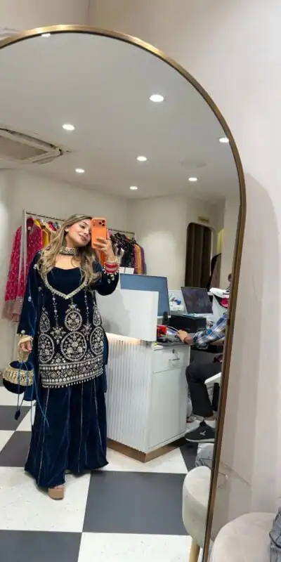 LG 2038 Blue Velvet Salwar Suit with Embroidery Work & Mirror Work. Grab it for ₹2099. Delivery 4-6 Working Days. Shop now. | Jump Suits, Salwar suit, Casual Suits, Creative suits, Designer Suits, Palazzo Suits, Party Wear Suits, Patiala Suits, Straight Suits