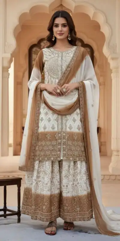 AD 224 Brown Color Dual Tone Star Georgette Salwar Suit with Embroidery Work. Affordable Price ₹2399. Delivery 4-6 Working Days. Shop now. | Jump Suits, Salwar suit, Casual Suits, Creative suits, Designer Suits, Palazzo Suits, Party Wear Suits, Patiala Suits, Straight Suits