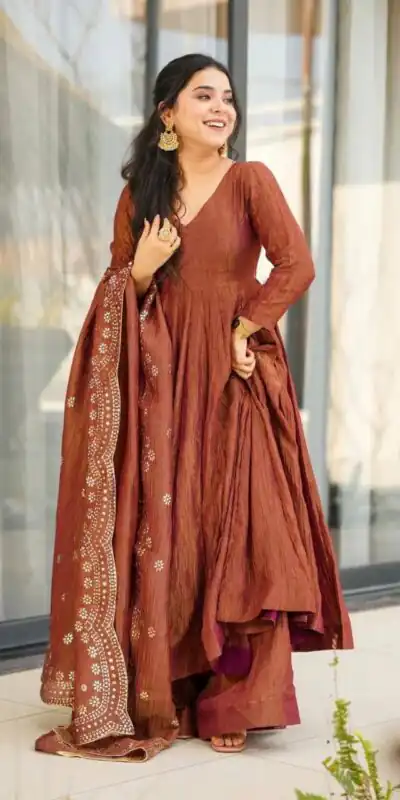 SSR 5006 Brown Fandy Silk Gown Perfect for Wedding, Party, Pongal, Traditional Day, Baby Shower β . Get it for βΉ1999. Delivery 4-6 Working Days. Shop | Gowns, Bollywood Gowns, Creative Gowns, Designer Gowns, Embroidered Gowns, Party Wear Gowns