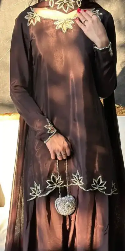 NF 1270 Brown Natural Crep Salwar Suit Brown with Embroidery Work. Exclusive Offer ₹1899. Delivery 4-6 Working Days. Shop now. | Jump Suits, Salwar suit, Casual Suits, Creative suits, Designer Suits, Palazzo Suits, Party Wear Suits, Patiala Suits, Straight Suits