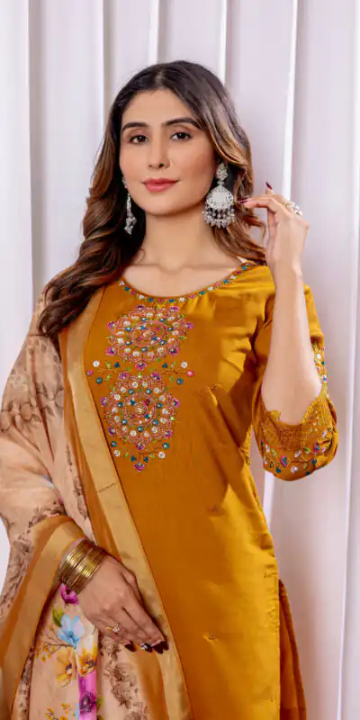 DIVA 111 Brown Viscose Silk Salwar Suit with Thread Embroidery Work. Best Price ₹2049. Delivery 4-6 Working Days. Shop now. | Jump Suits, Salwar suit, Casual Suits, Creative suits, Designer Suits, Palazzo Suits, Party Wear Suits, Patiala Suits, Straight Suits