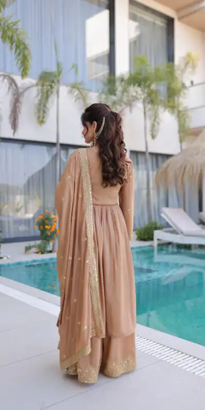 KA 1233 Chiku Super Silk Salwar SuitPerfect for Wedding, Party, Sangeet, Family Gatherings, Reception – . Festive Deal ₹2649. Delivery 4-6 Working Da | Jump Suits, Salwar suit, Casual Suits, Creative suits, Designer Suits, Palazzo Suits, Party Wear Suits, Patiala Suits, Straight Suits