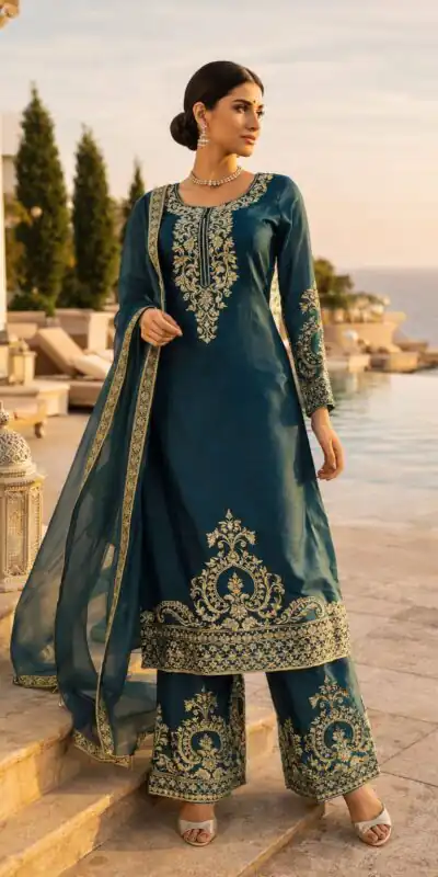 RTC 5983 Teal Blue Zimmy Silk Salwar Suit Perfect for Wedding, Party, Karwa Chauth, Haldi, Eid – . Special Price ₹2099. Delivery 4-6 Working Days. Shop no | Jump Suits, Salwar suit, Casual Suits, Creative suits, Designer Suits, Palazzo Suits, Party Wear Suits, Patiala Suits, Straight Suits