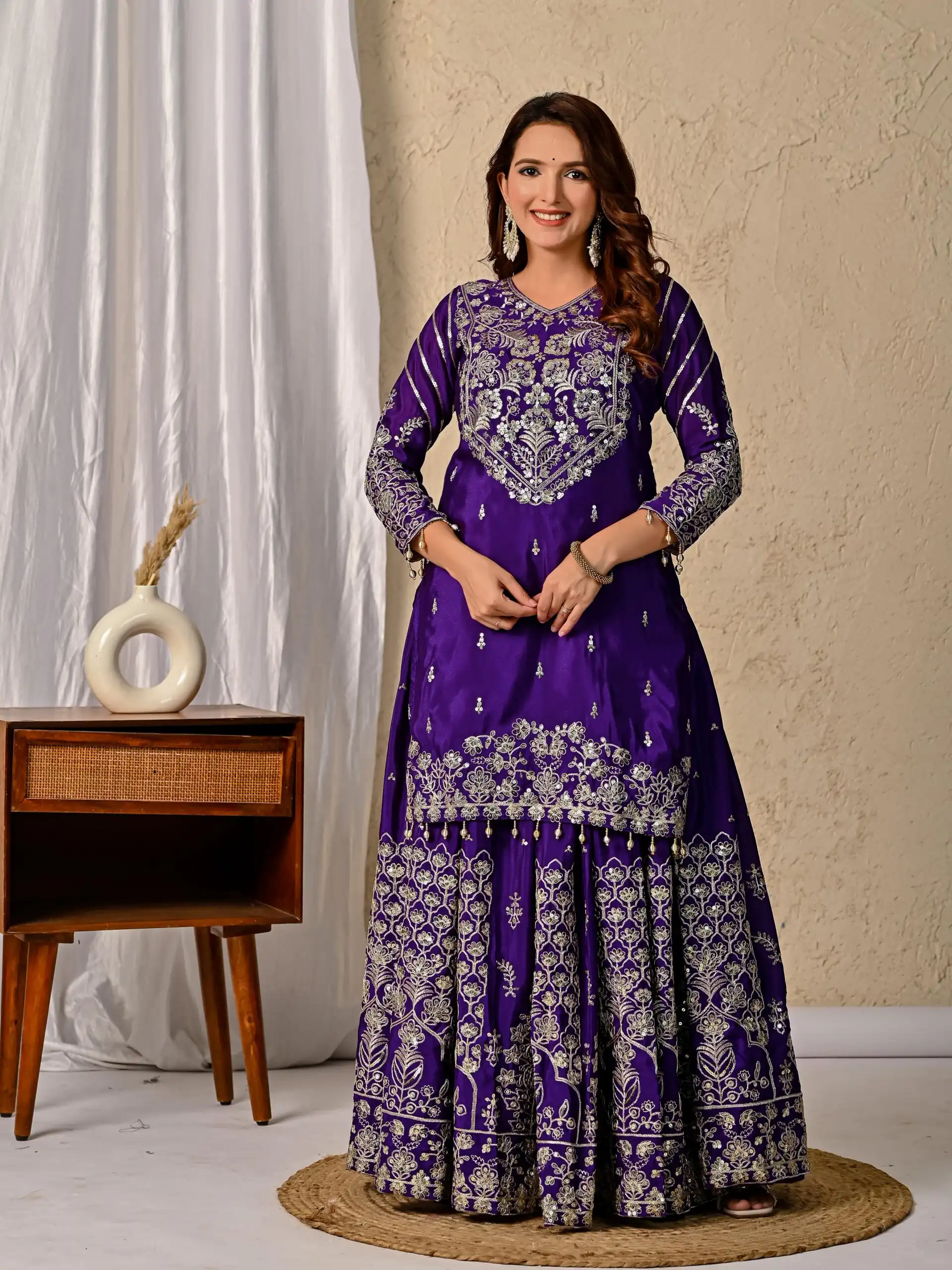 NF 1245 Dark Purple Chinon Silk Lehenga Choli with Embroidery Work & Zari Work. Now at just ₹2449. Delivery 4-6 Working Days. Shop now. | Lehenga, Bollywood Lehenga, Creative Lehenga, Designer Lehenga, Embroidered Lehenga, Party Wear Lehenga