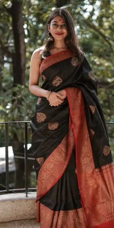 KPR 282 Black Soft Lichi Silk Saree Perfect for Wedding, Party, Reception, Diwali, Ethnic Day – . Affordable Price ₹1449. Delivery 4-6 Working Days. | Sarees, Bollywood Sarees, Creative Sarees, Designer Sarees, Embroidered Sarees, Ethnic Saree, Modern Digital sarees, Party Wear Sarees