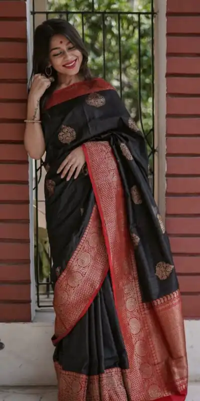 KPR 282 Black Soft Lichi Silk Saree Perfect for Wedding, Party, Reception, Diwali, Ethnic Day β . Affordable Price βΉ1449. Delivery 4-6 Working Days. | Sarees, Bollywood Sarees, Creative Sarees, Designer Sarees, Embroidered Sarees, Ethnic Saree, Modern Digital sarees, Party Wear Sarees