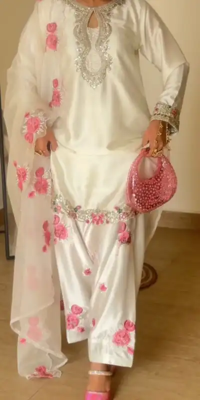 MD 3081 Off White Japan Satin Salwar Suit Perfect for Wedding, Party, Durga Puja, Traditional Day, Temple Visit – . Introductory Price ₹2549. Deli | Jump Suits, Salwar suit, Casual Suits, Creative suits, Designer Suits, Palazzo Suits, Party Wear Suits, Patiala Suits, Straight Suits