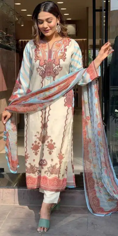 DC G24 Off White in Maslin Digital Print Salwar Suit . Wedding, Party, Festive, Events, Introductory Price βΉ1649. Delivery 4-6 Working Days. Shop now. | Jump Suits, Salwar suit, Casual Suits, Creative suits, Designer Suits, Palazzo Suits, Party Wear Suits, Patiala Suits, Straight Suits
