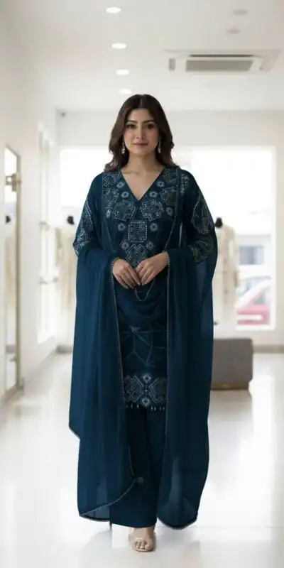 LG 2063 Navy Blue Faux Georgette Salwar Suit with Sequins Work & Embroidery Work. Introductory Price ₹2149. Delivery 4-6 Working Days. Shop now. | Jump Suits, Salwar suit, Casual Suits, Creative suits, Designer Suits, Palazzo Suits, Party Wear Suits, Patiala Suits, Straight Suits