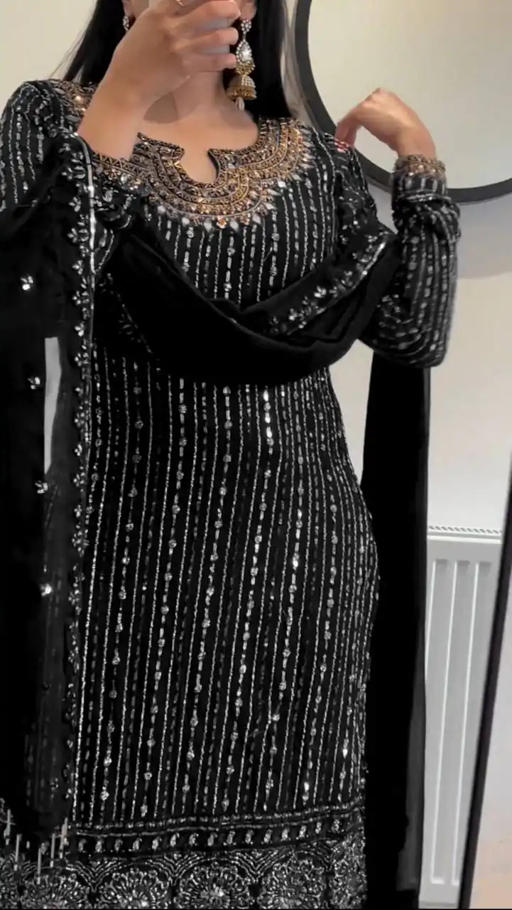 RTC 5716 Black Color Foix Georgette Thread Sequence Work Salwar Suit Wedding, Party, Festive, Events Etc. Expected Delivery 4-6 Working Days @2099/- | Jump Suits, Salwar suit, Casual Suits, Creative suits, Designer Suits, Palazzo Suits, Party Wear Suits, Patiala Suits, Straight Suits