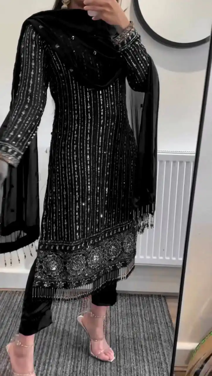 RTC 5716 Black Color Foix Georgette Thread Sequence Work Salwar Suit Wedding, Party, Festive, Events Etc. Expected Delivery 4-6 Working Days @2099/- | Jump Suits, Salwar suit, Casual Suits, Creative suits, Designer Suits, Palazzo Suits, Party Wear Suits, Patiala Suits, Straight Suits