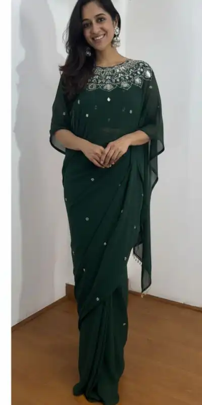 ST 1157 Green in Faux Georgette Mirror Work & Embroidery Work Saree. Festive Deal ₹1899. Delivery 4-6 Working Days. Shop now. | Sarees, Bollywood Sarees, Creative Sarees, Designer Sarees, Embroidered Sarees, Ethnic Saree, Modern Digital sarees, Party Wear Sarees