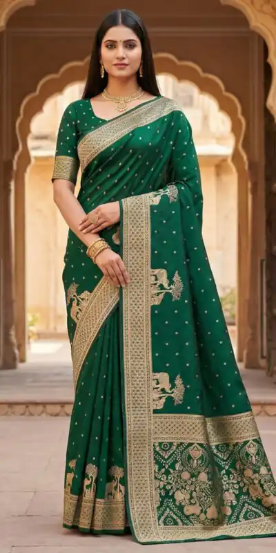 MB 25 GAJRAJ Green in Pure Banarasi Silk Zari Work & Lace Work Saree . Introductory Price ₹1899. Delivery 4-6 Working Days. Shop now. | Sarees, Bollywood Sarees, Creative Sarees, Designer Sarees, Embroidered Sarees, Ethnic Saree, Modern Digital sarees, Party Wear Sarees