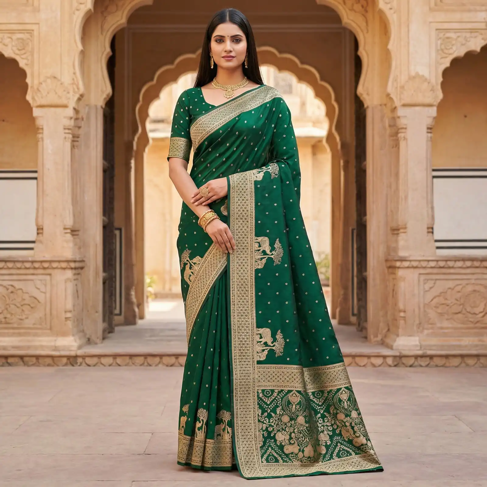 MB 25 GAJRAJ Green in Pure Banarasi Silk Zari Work & Lace Work Saree . Introductory Price ₹1899. Delivery 4-6 Working Days. Shop now. | Sarees, Bollywood Sarees, Creative Sarees, Designer Sarees, Embroidered Sarees, Ethnic Saree, Modern Digital sarees, Party Wear Sarees
