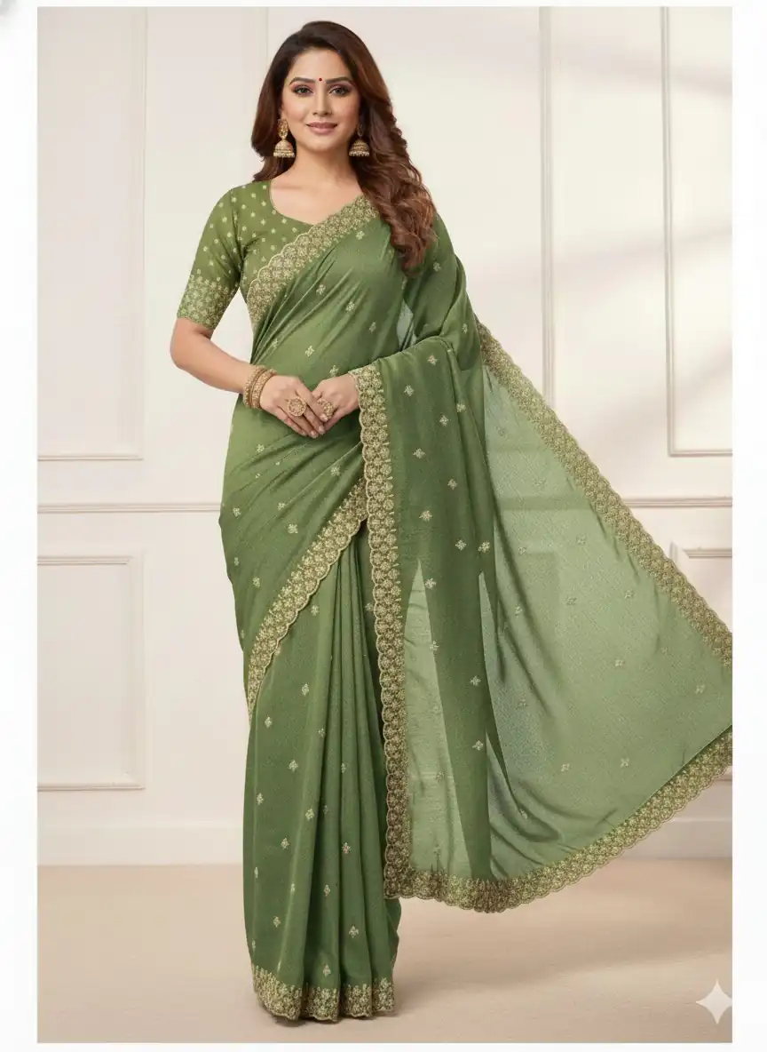 JR 659 Green in Color Star Georgette Embroidery Work Saree . Available at ₹1799 only. Delivery 4-6 Working Days. Shop now. | Sarees, Bollywood Sarees, Creative Sarees, Designer Sarees, Embroidered Sarees, Ethnic Saree, Modern Digital sarees, Party Wear Sarees
