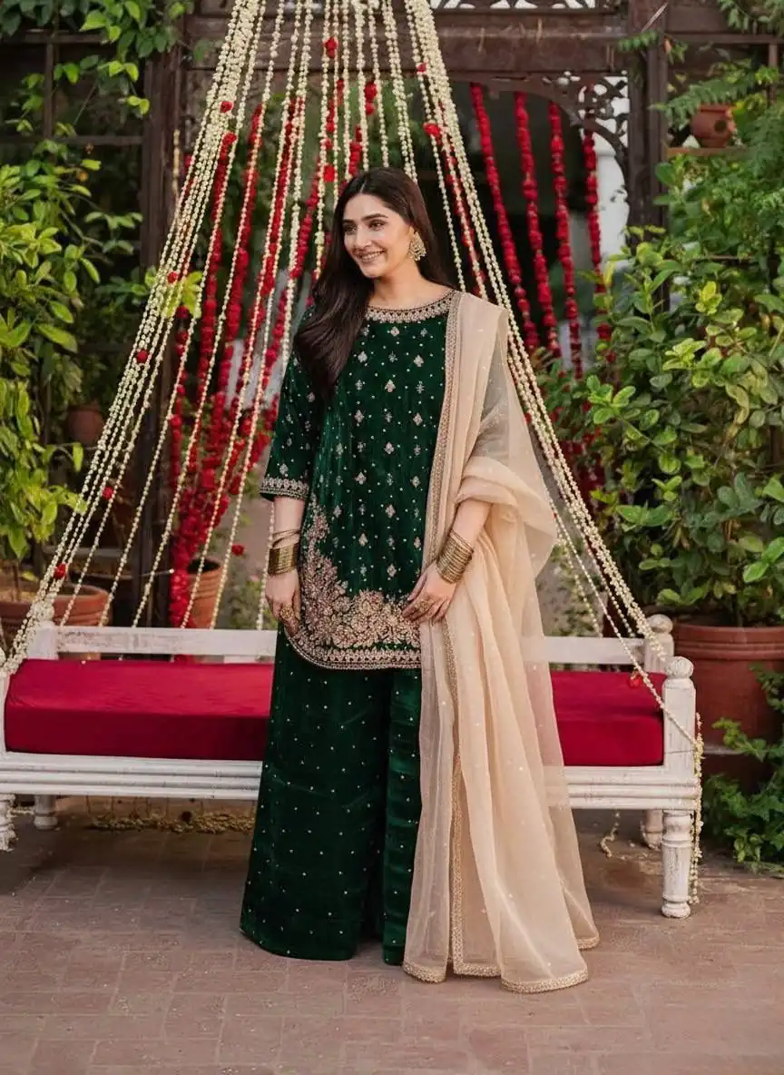 KF 1707 Green with Embroidery Work & Lace Work Viscose Velvet Salwar Suit . Introductory Price ₹2399. Delivery 4-6 Working Days. Shop now. | Jump Suits, Salwar suit, Casual Suits, Creative suits, Designer Suits, Palazzo Suits, Party Wear Suits, Patiala Suits, Straight Suits