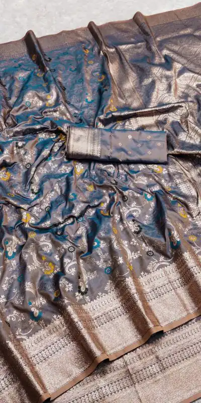 MB 548 Grey Banarasi silk Saree with Zari Work & Lace Work. Wedding, Party, Festive, Now at just ₹1949. Delivery 4-6 Working Days. Shop now. | Sarees, Bollywood Sarees, Creative Sarees, Designer Sarees, Embroidered Sarees, Ethnic Saree, Modern Digital sarees, Party Wear Sarees