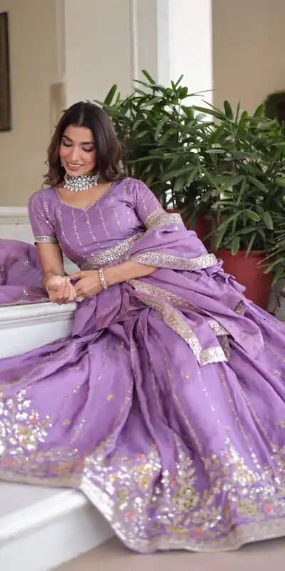 KA 5057 Lavender Gold Crush Lehenga Choli with Embroidery Work & Zari Work. Introductory Price ₹2649. Delivery 4-6 Working Days. Shop now. | Lehenga, Bollywood Lehenga, Creative Lehenga, Designer Lehenga, Embroidered Lehenga, Party Wear Lehenga