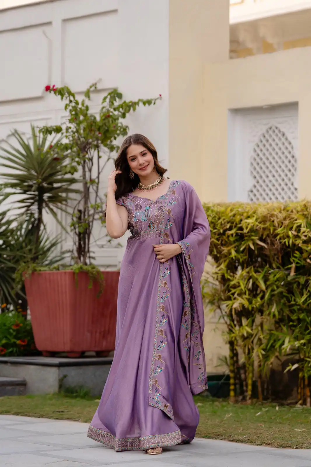RR 39 Rust Lavender Silk Gown Perfect for Wedding, Party, Holi, Anniversary, Mehendi –. Grab it for ₹2149. Delivery 4-6 Working Days. Shop now. | Gowns, Bollywood Gowns, Creative Gowns, Designer Gowns, Embroidered Gowns, Party Wear Gowns