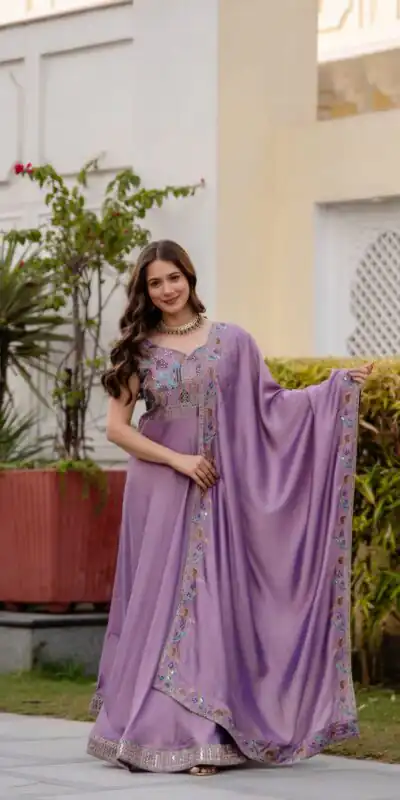 RR 39 Rust Lavender Silk Gown Perfect for Wedding, Party, Holi, Anniversary, Mehendi β. Grab it for βΉ2149. Delivery 4-6 Working Days. Shop now. | Gowns, Bollywood Gowns, Creative Gowns, Designer Gowns, Embroidered Gowns, Party Wear Gowns