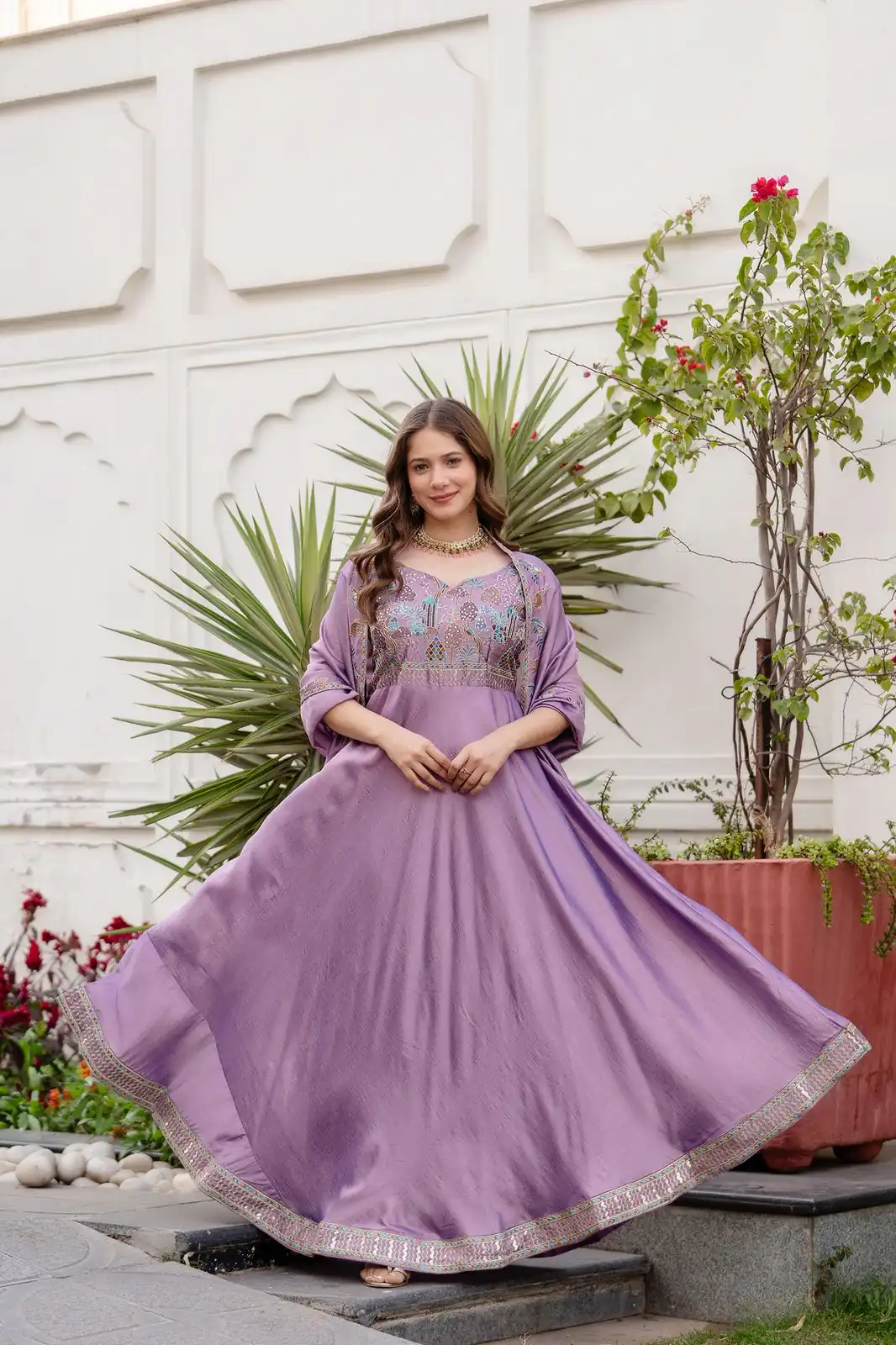 RR 39 Rust Lavender Silk Gown Perfect for Wedding, Party, Holi, Anniversary, Mehendi –. Grab it for ₹2149. Delivery 4-6 Working Days. Shop now. | Gowns, Bollywood Gowns, Creative Gowns, Designer Gowns, Embroidered Gowns, Party Wear Gowns