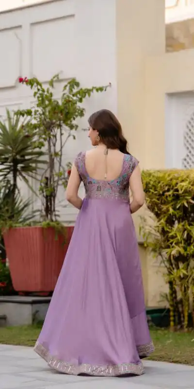 RR 39 Rust Lavender Silk Gown Perfect for Wedding, Party, Holi, Anniversary, Mehendi –. Grab it for ₹2149. Delivery 4-6 Working Days. Shop now. | Gowns, Bollywood Gowns, Creative Gowns, Designer Gowns, Embroidered Gowns, Party Wear Gowns