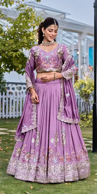 Ram 162 Lavender in Color Vichitra Silk Embroidery Work Lehenga Choli . Now at just βΉ3149. Delivery 4-6 Working Days. Shop now. | Lehenga, Bollywood Lehenga, Creative Lehenga, Designer Lehenga, Embroidered Lehenga, Party Wear Lehenga