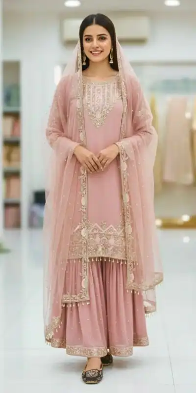 MT 1064 Light Pink Faux Georgette Salwar Suit Perfect for Wedding, Party, Family Gatherings, Sangeet, Housewarming – . Affordable Price ₹2099. Days | Jump Suits, Salwar suit, Casual Suits, Creative suits, Designer Suits, Palazzo Suits, Party Wear Suits, Patiala Suits, Straight Suits